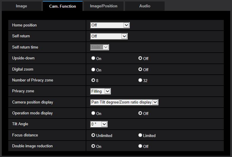 2.5.4 Configure the settings relating to the camera operations [Cam. Function] Click the [Cam. Function] tab on the Image/Audio page.