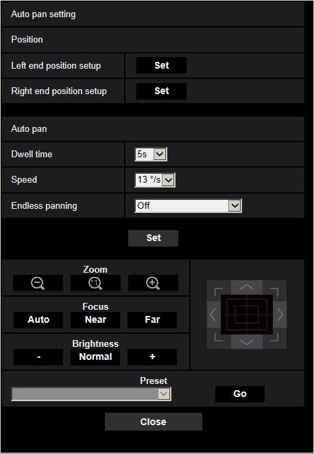 The settings relating to the auto pan function can be configured with the setup menu.