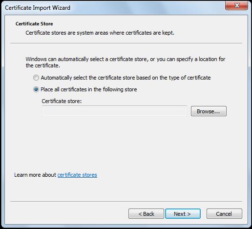 4. Select Place all certificates in the