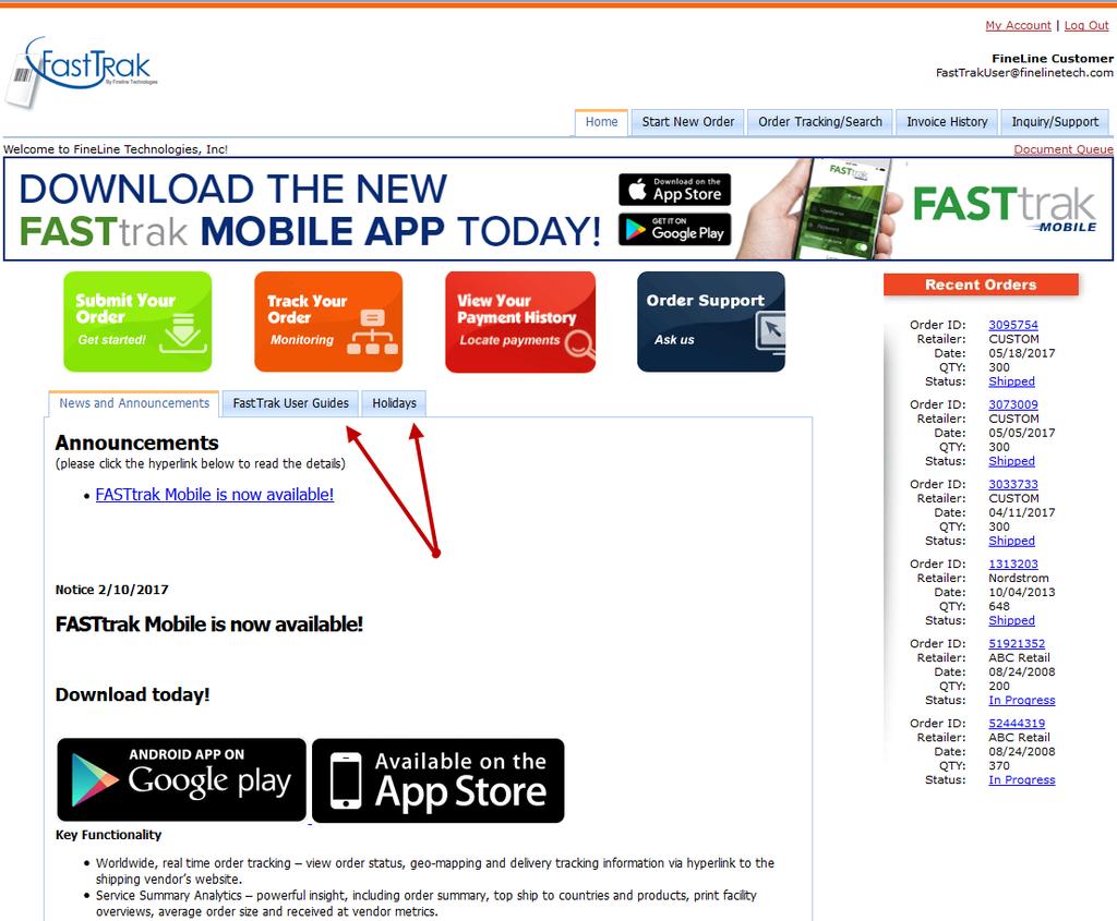 I. FASTtrak Homepage The homepage allows you to link to all various pages within the FASTtrak system.