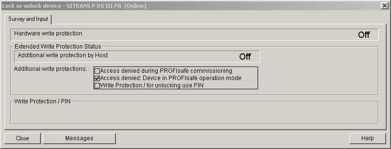 1.7 PROFIsafe Commissioning 1.7.3 Check write protection with SIMATIC PDM Procedure To check the write protection in the PROFIsafe Commissioning State, e.g. "S4", proceed as follows: 1.