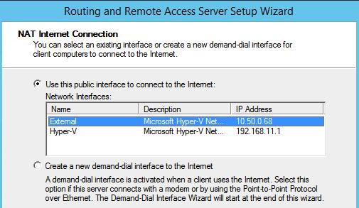 On the Configuration page, select Network address translation (NAT), and then