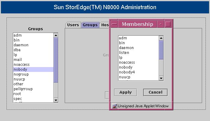 4. Click Members. The Members Selection list, which contains all members in the named group, is displayed. FIGURE 3-11 Groups Function - Member Selection 5.