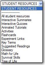 To view BioChemPortal Resources, select a type of resource from the Student Resources drop-down list and a chapter from the Chapters dropdown, then click go.
