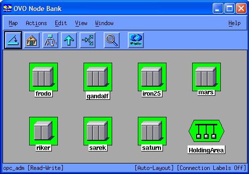 Like the Message Browser window, the Node Bank window provides colorcoded status information.