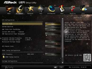 FM2A55M-HD+ R2.0 4.3 OC Tweaker Screen In the OC Tweaker screen, you can set up overclocking features. CPU Configuration Overclock Mode Use this to select Overclock Mode.
