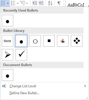 Paragraph Formatting 77 existing lines of text into a bulleted list, choose from a number of bullet styles, create levels within a bulleted list, and insert a symbol or picture as a bullet.