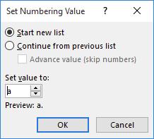 Click the drop-down arrow next to the Numbering button, and then click Set Numbering Value.