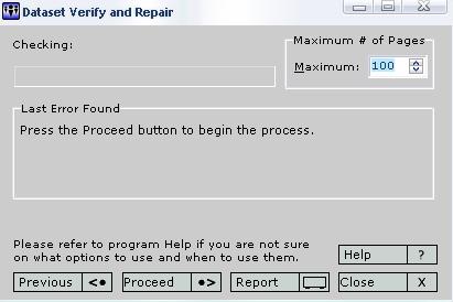 Check data (Step 3, Verify and Repair) Step 3 of the Verify and Repair process is to check the data in the data set according to your settings in the previous steps.