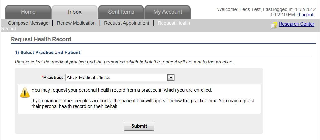 Request Medical Record A Personal Health Record (PHR) is an electronic summary of your health and medical history (allergies, medications, family history, etc.) that you can request from the clinic.