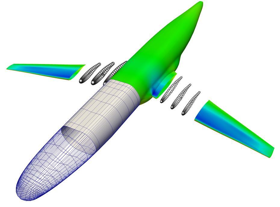 Figure 4: Surface grid and superposed distribution of the pressure coefficient for a given aircraft 7 Summary Figure 5: CAD reconstruction for free-form shape optimized