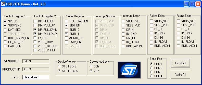 UM0 USB OTG demonstration software.3 STOTG04 registers The STOTG04 has four types of registers (see Figure 5).