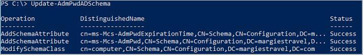 3. PowerShell will respond with the operation, DN of the DC and if the attribute was installed correctly.
