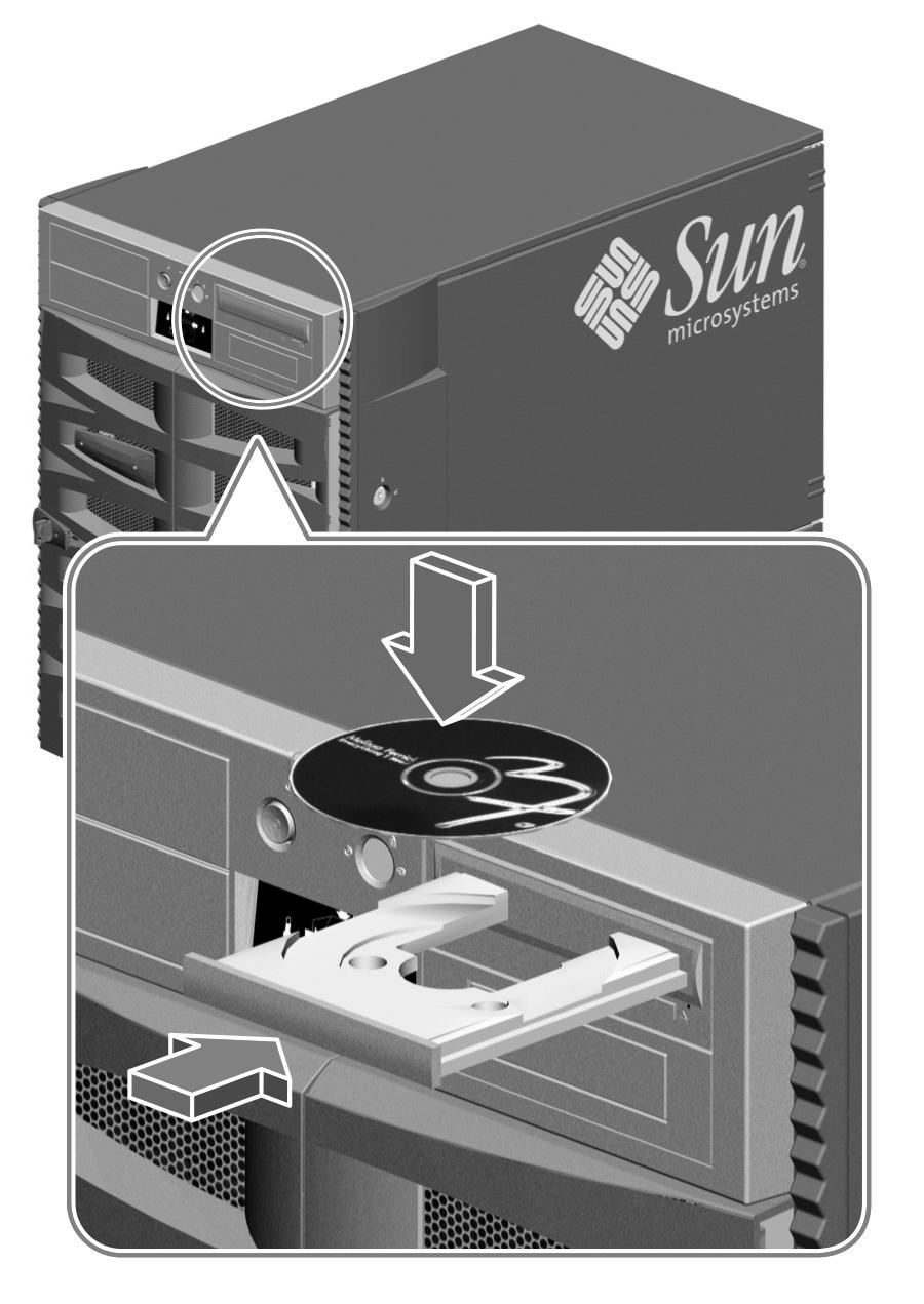 How to Insert a CD or DVD Into the Drive What to Do 1. Push the Eject button on the DVD-ROM drive to release the drive tray. 2. Place a CD or DVD into the drive tray, label side up.