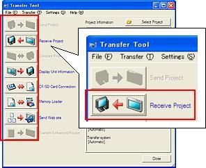 (2) Start the Transfer Tool of GP-Pro EX. (3) Make sure that the [Device] in the Transfer Settings Information is set to [USB].