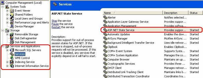 In the left-hand navigation pane, open the Services and Applications directory structure and click on Services. The right-hand pane will display all of the available services and their current status.