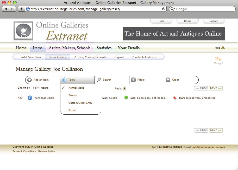 Section 2 - Tools (See Fig. 11) Fig. 10 Normal Mode Search Custom Ordering Export Removes the custom ordering function and returns to normal gallery view.