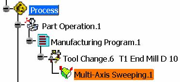How to Create a Multi-Axis Sweeping Operation 1 Click Multi-Axis Sweeping Operation icon 1 2 2 The new Operation is created after the current one.