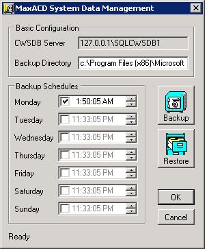 Backup and Restore Utility Select which days to perform a backup, and then indicate what time of day to begin the backup process Figure 89. Configuring recurring weekly backups 3.