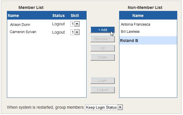 Defining Workgroup Business Hours Figure 36. The Workgroup > Group Members tab To remove members from workgroups, 1. On the Group Members tab, in the left pane, select the workgroup. 2.