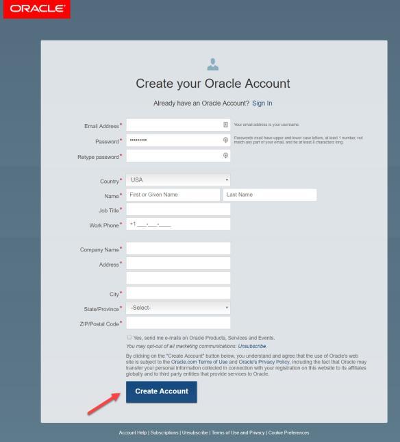 2. Fill in all required fields to create an Oracle Account (Image 3). Please remember the password you create. Your username will be the email address you enter.