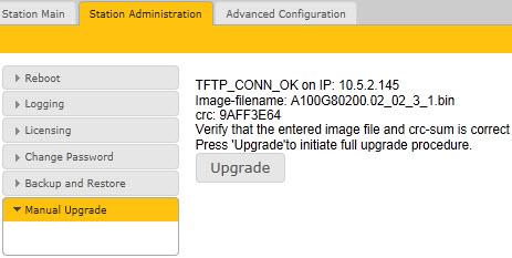 The substation will now try to contact the TFTP server. If the connection cannot be established or the file tftp_test.txt is missing from the folder, the message TFTP_CONN_ERROR is displayed.