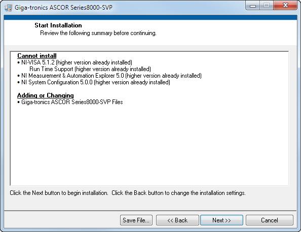 2.1.4 Start Installation Panel Verify the programs to be installed.