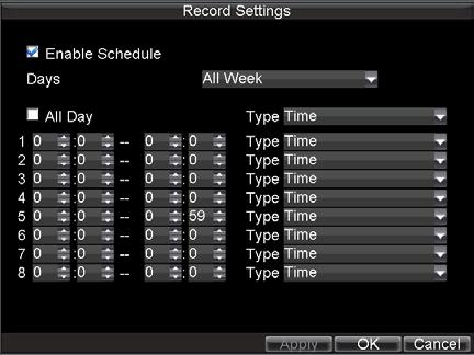 Figure8. Schedule Settings 18. Click Edit button to enter a new recording schedule, shown in Figure 9. 19. Check both the Enable Schedule and All Day checkbox.