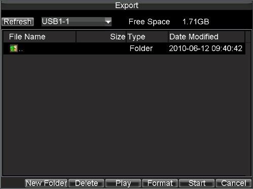 Figure 3. Export Menu 6. Select device to export to from drop-down list (USB Flash Drive, USB HDD, DVD Writer).