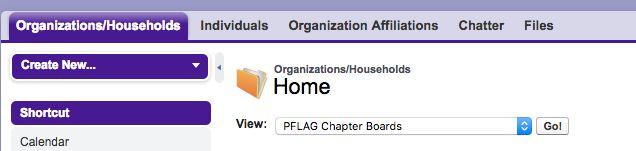 Scroll to Affiliated Contacts Click on a board member s name to find contact information Update Chapter Board members Go to Organizations/Households tab View PFLAG Chapter Boards in dropdown Click on