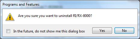Start uninstallation with this button. Start deletion Select RX-8000 and click the Uninstall button.