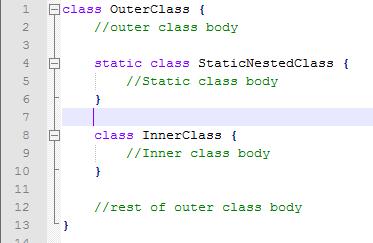 Classes Nested Classes (I) Java allows the programmer to define a class within another class, called a Nested Class. Nested classes can be static or non-static.