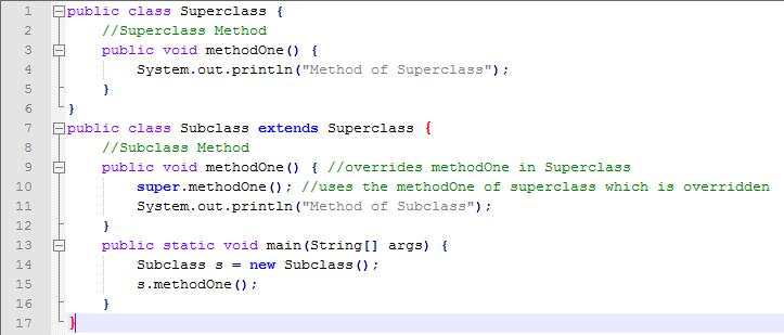 Inheritance super operator (II) In this example, Subclass overrides methodone().