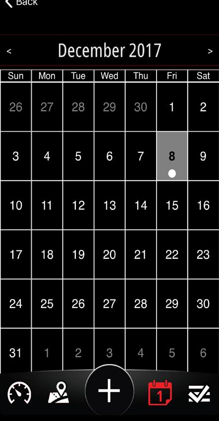 What is the Calendar Function? The Calendar displays a white circle on days that have an event or days that an event occurred. Tap the day to see the maintenance, moments, or checklists from that day.