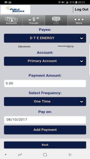 Bill Pay 1. At the top of the app, select the Bill Pay button.