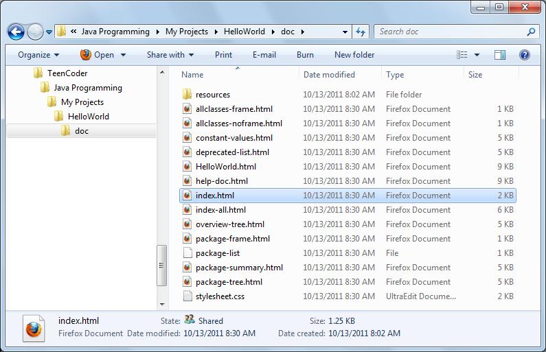 The image below shows an example list of the output files in the doc directory as seen in Windows Explorer (details may vary): That s quite a lot of files to