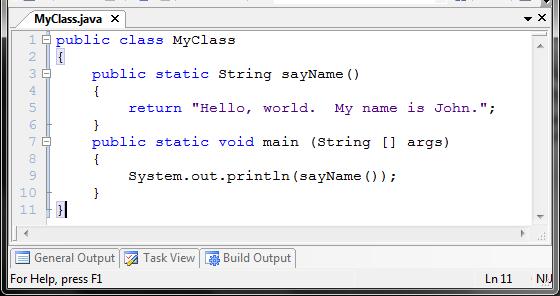 Defining and calling a static method When the sayname() method is called, the