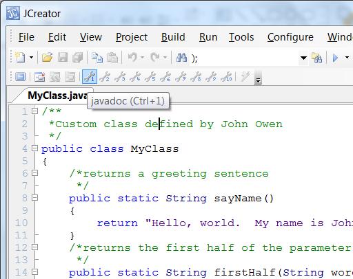 JavaDocs for JCreator Now when you hover over the