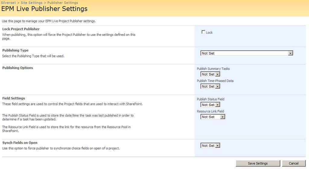 Select the appropriate default Publishing Type. Publishing Type Description This option publishes each Task Assignment for individual status. Each team member is responsible for their own status.