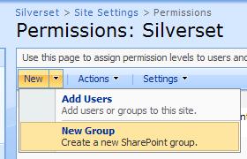 7.3.3 Creating a SharePoint Group 1. On the Site Actions menu, click Site Settings. 2. On the Site Settings page, in the Users and Permissions column, click Advanced permissions. 3.