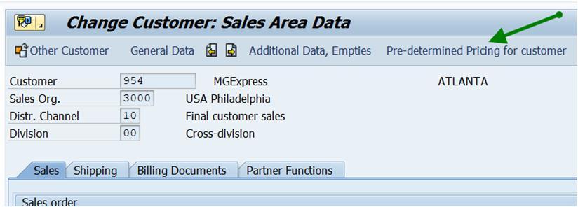 The Pre-determined Pricing for customer pushbutton is visible if the PDP engine is installed in the SAP ERP system.