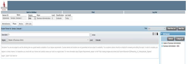 8. At the Edit View page you will first need to enter the name of your plan in the Description field.