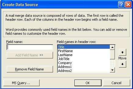 Lab Manual - 1 The following operations on the field names can be done: 1) To delete a category from the data source, select it and choose Remove Field Name button.