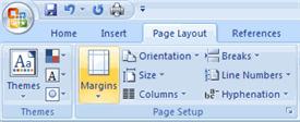To change the Orientation, Size of the Page, or Columns: Click the Page Layout Tab on the Ribbon On the Page Setup Group, Click the Orientation, Size, or