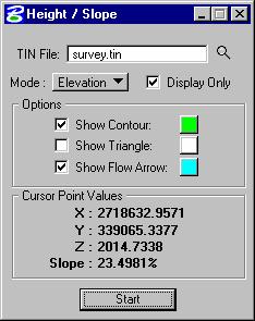 Analysis Tools Height Tool Step 1. Select the Height icon from the tool box to invoke the following dialog box. Step 2. Activate the Show Contour and Show Flow Arrow toggles.