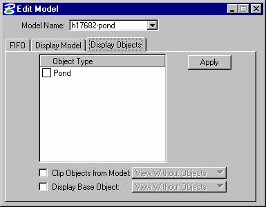 Site Modeler Main Menu Display Objects Tab When the Display Objects Tab is selected, the dialog depicted below is displayed.