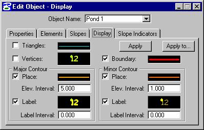 Display Options Tab The Edit Object Display Tab is utilized to control the visualization settings of the Active Object displayed in the dialog.