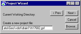 Access the Project Wizard from the Applications > GEOPAK Site > Site Modeler > Site Modeling pull down menu or from the Site Modeler Icon on the GEOPAK Site