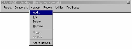 Network Menu Selections Network Menu Selections The Network menu selections provide tools to add, edit, delete, and manipulate a drainage
