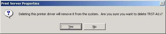 Click "Yes" on below dialog to remove the printer driver.